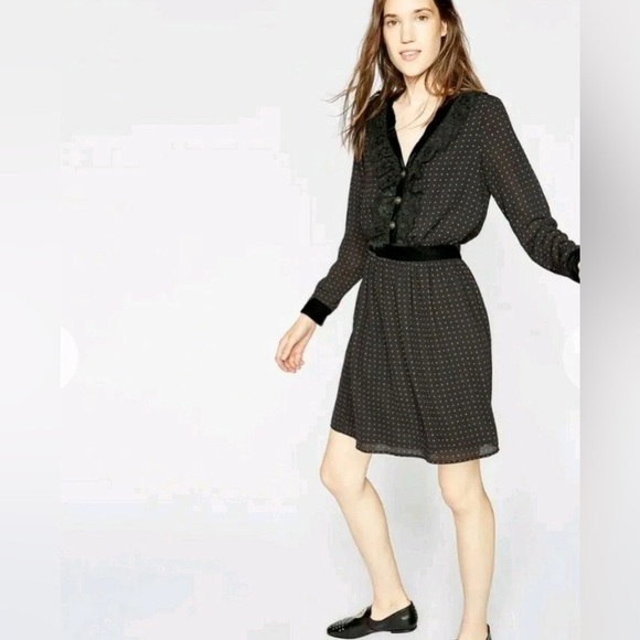 THE KOOPLES POLKA DOT BLACK RED LACE VELVET Long Sleeve DRESS - Picture 9 of 13